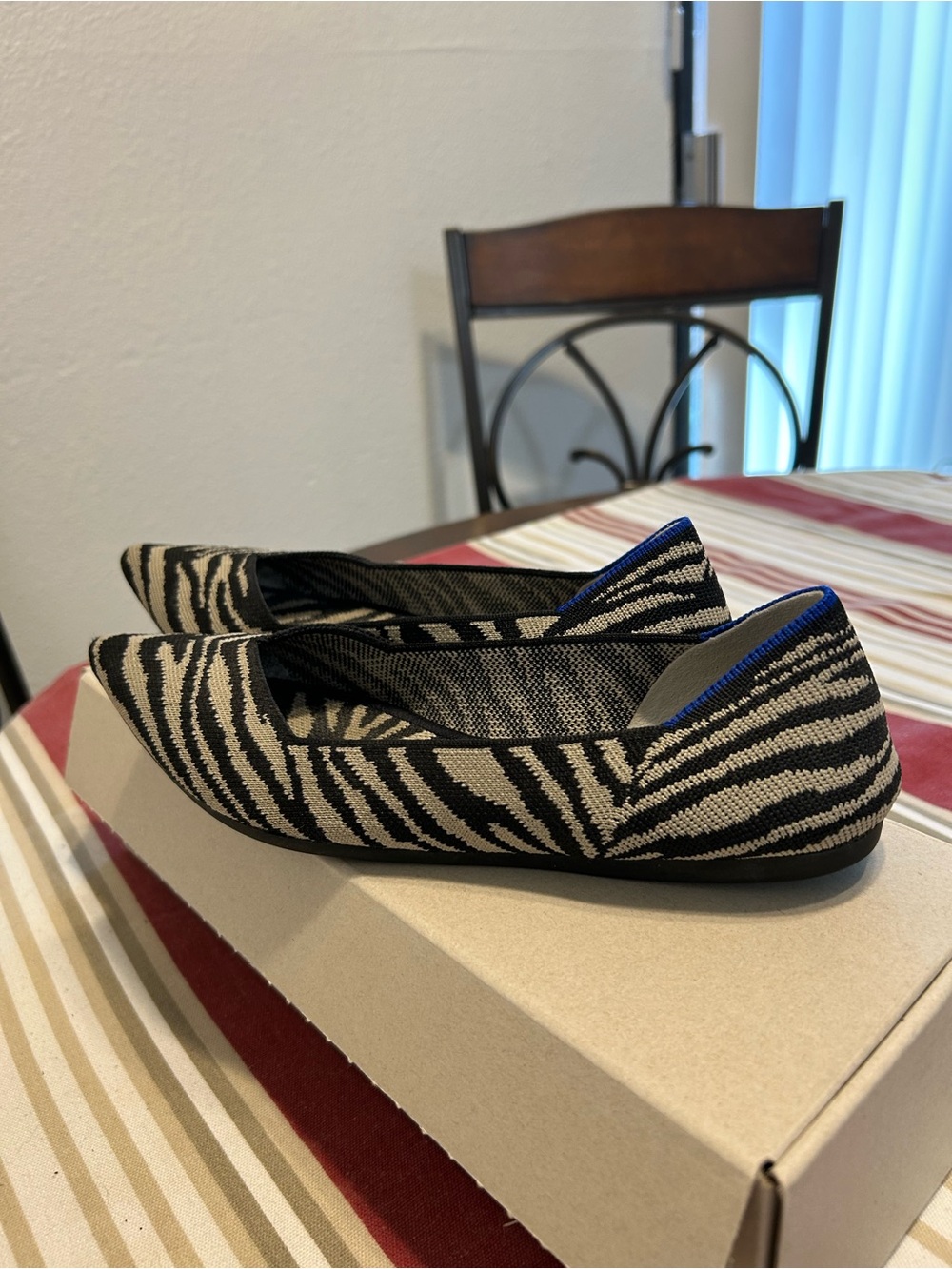Rothy's Black & Cream Zebra Pointed-Toe Knit Flats - Picture 7 of 9